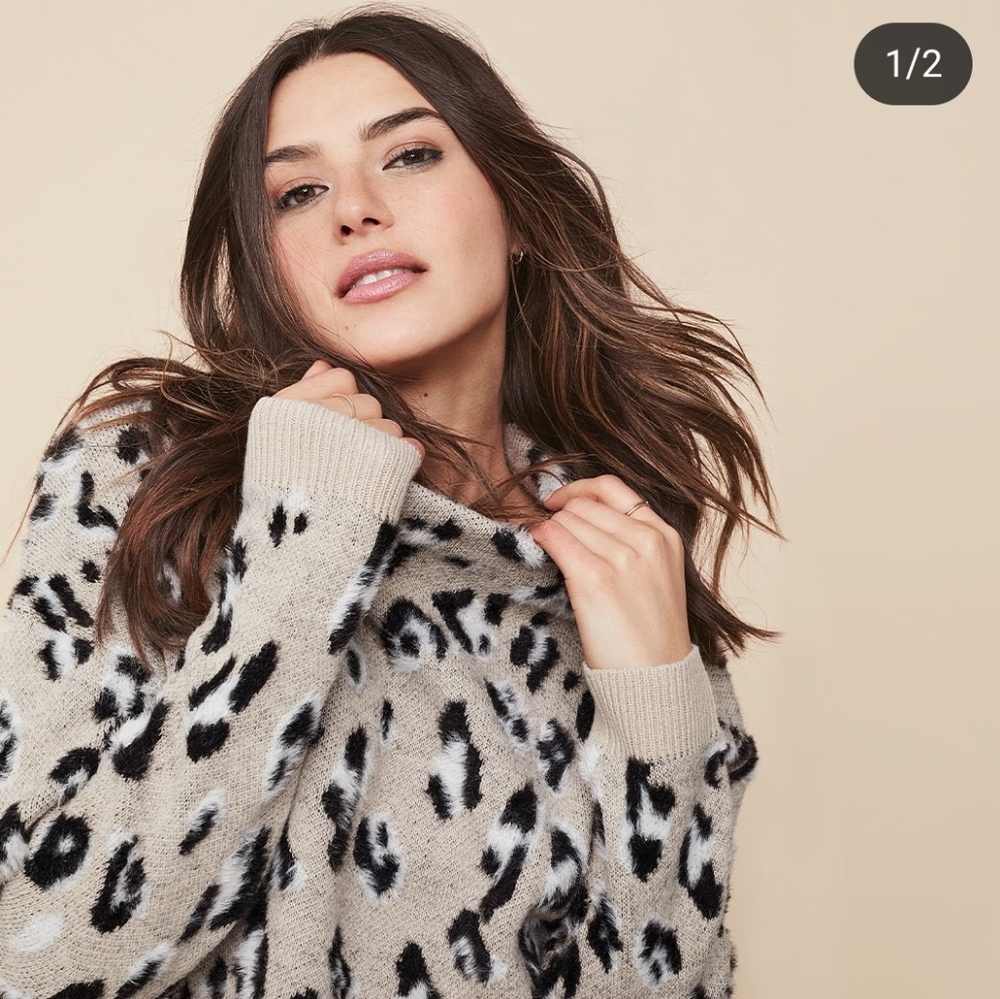 Tribal Leopard Print Cowl Neck Sweater